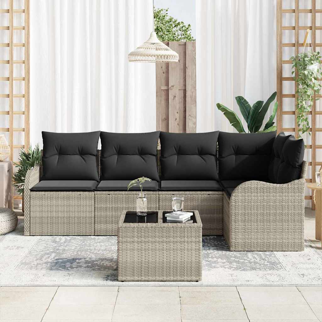 Gartensofa-set 6 pcs Hellgrau Poly-Rattan
