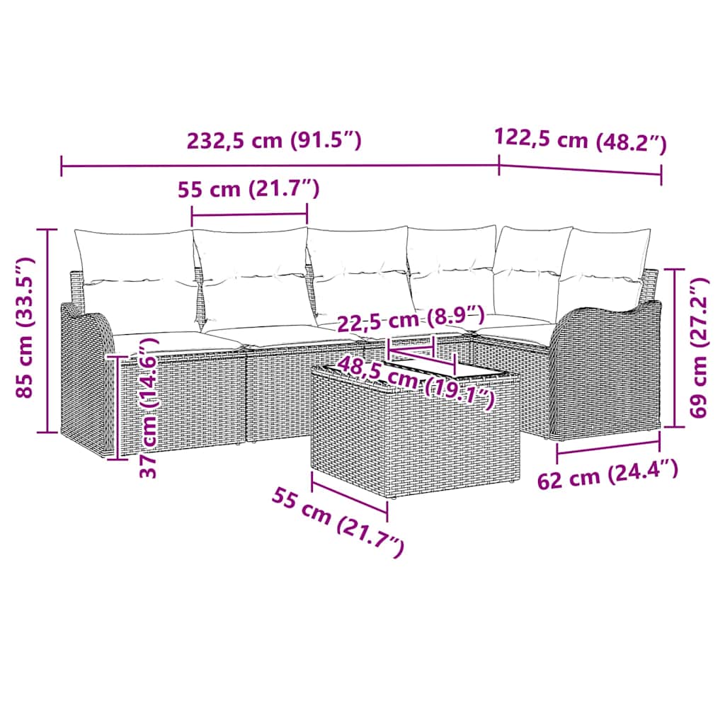 Gartensofa-set 6 pcs Hellgrau Poly-Rattan