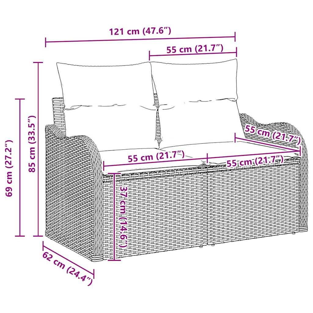 Gartensofa-set Grau Poly-Rattan