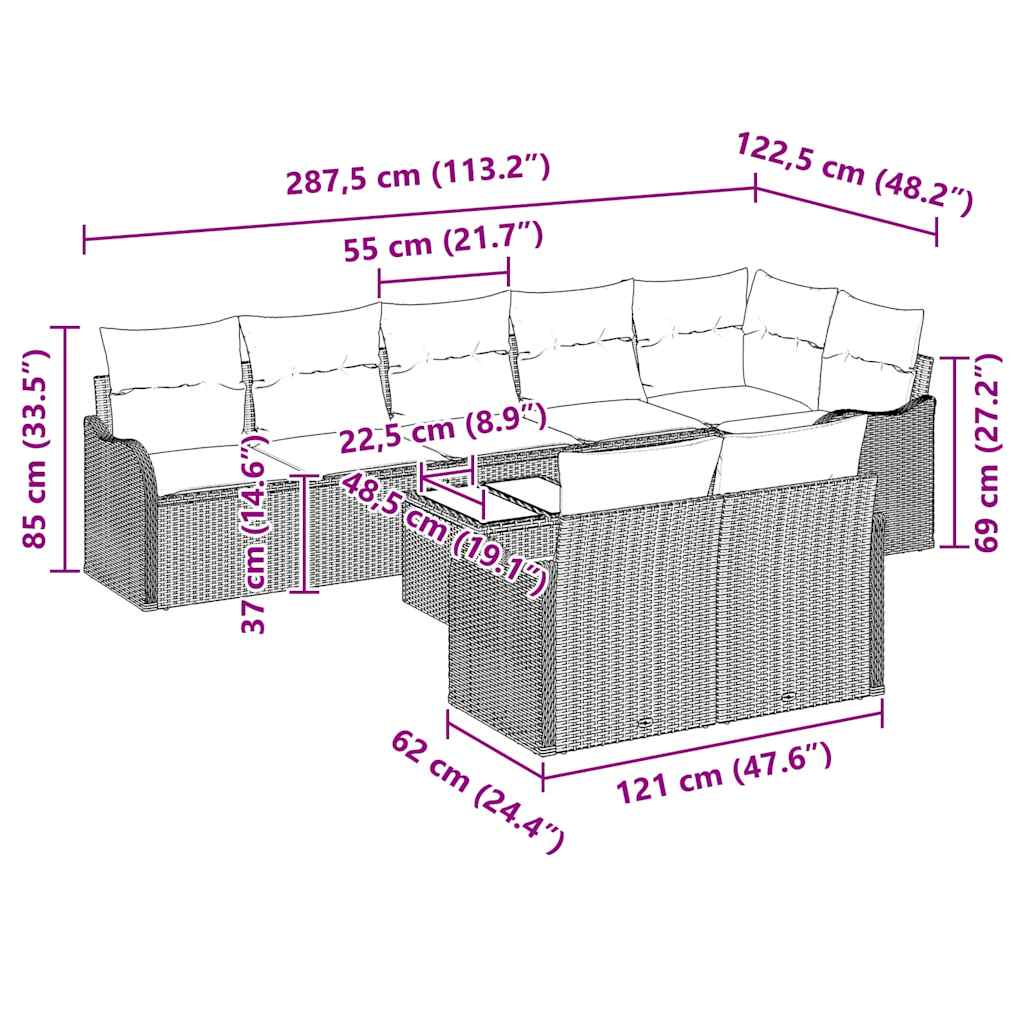 Gartensofa-set 9 pcs Grau Poly-Rattan