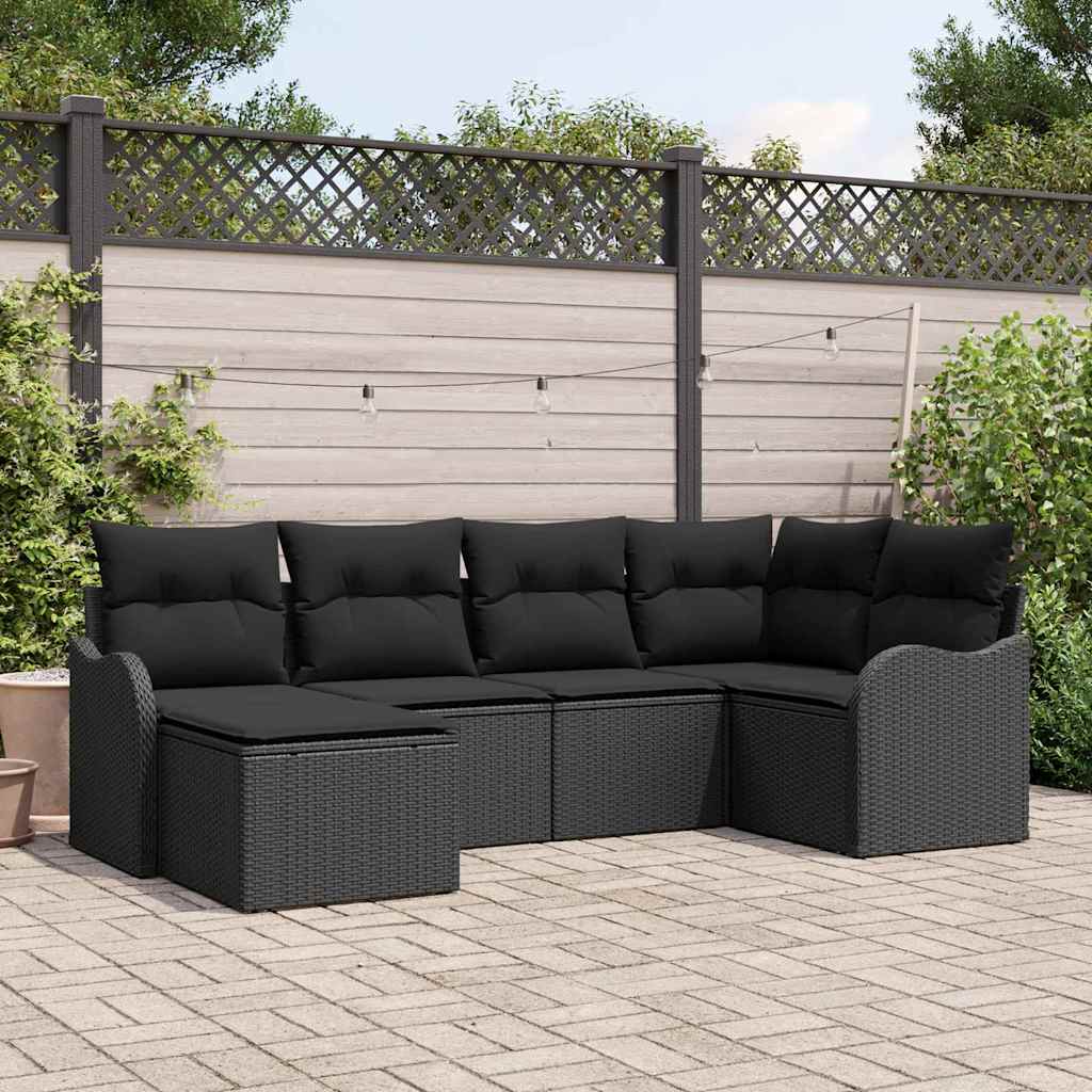 Gartensofa-set 6 pcs Schwarz Poly-Rattan