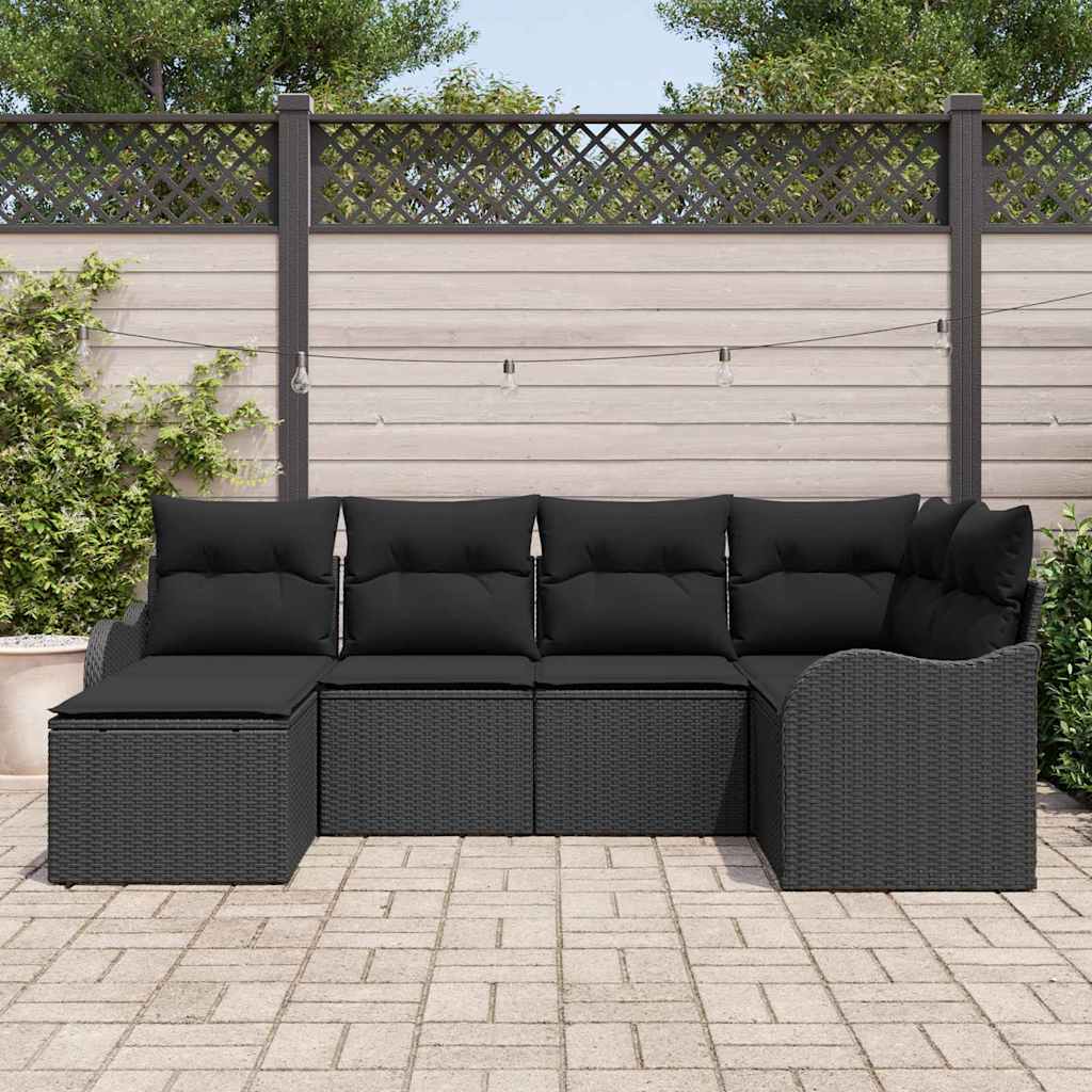 Gartensofa-set 6 pcs Schwarz Poly-Rattan