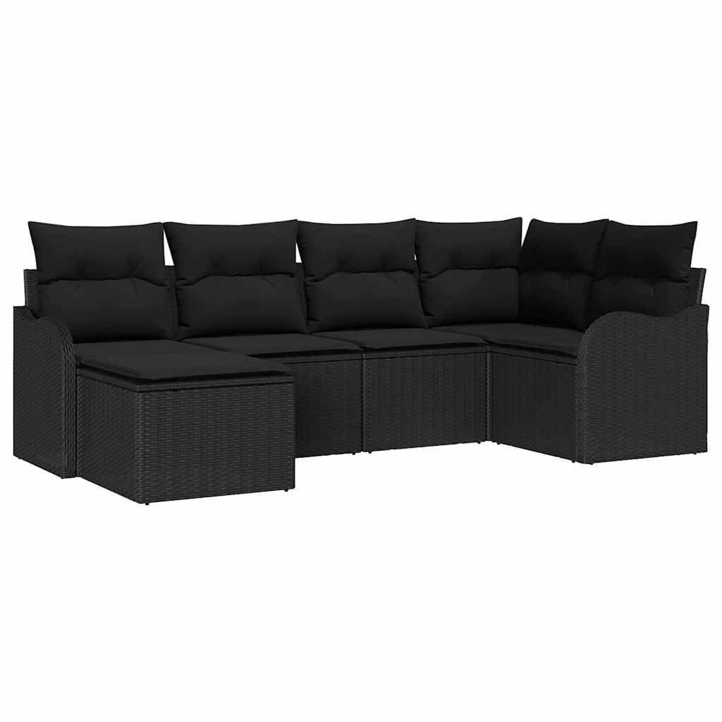 Gartensofa-set 6 pcs Schwarz Poly-Rattan