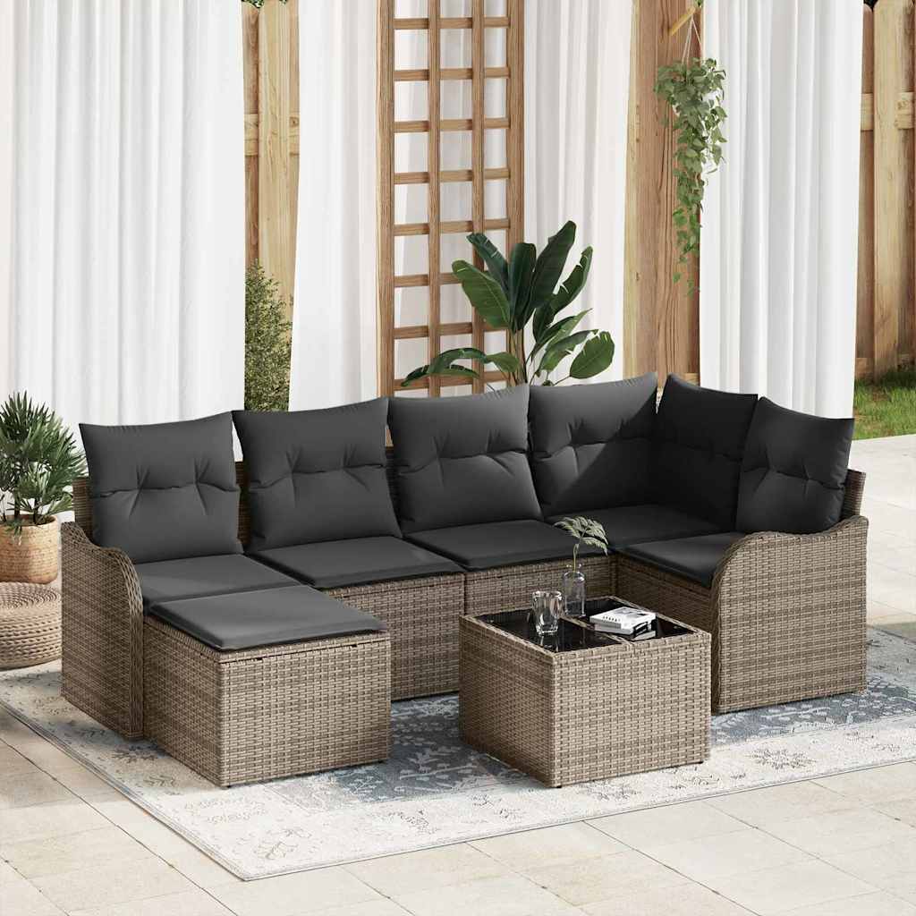Gartensofa-set 7 pcs Grau Poly-Rattan