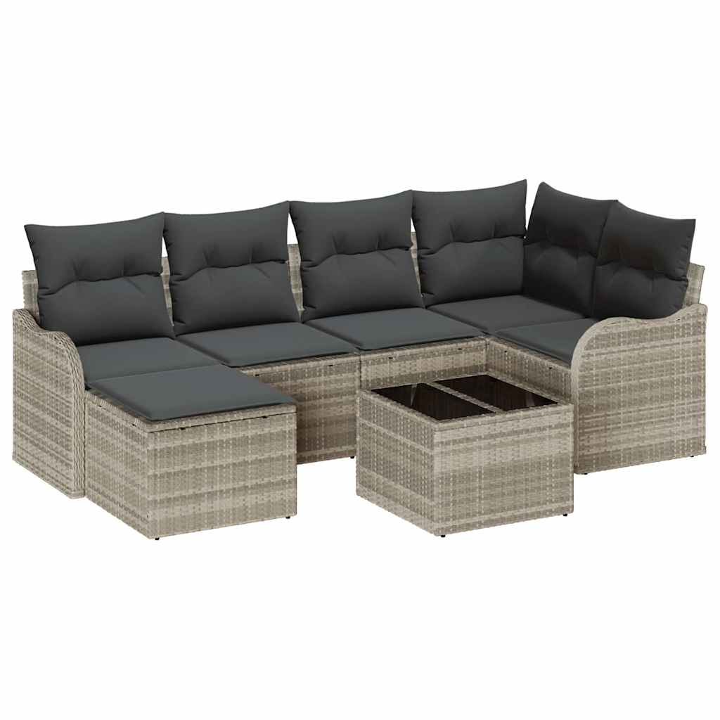 Gartensofa-set 7 pcs Hellgrau Poly-Rattan