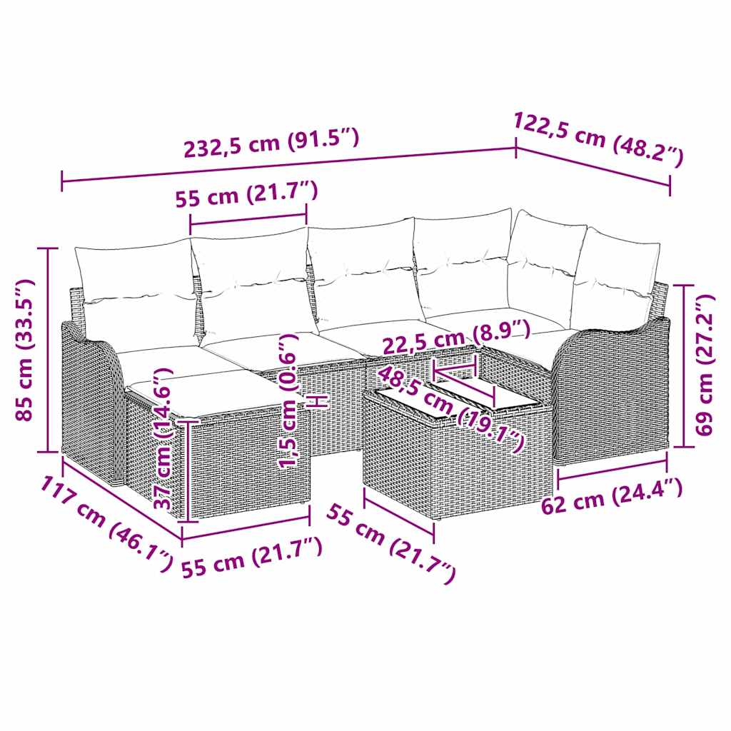 Gartensofa-set 7 pcs Hellgrau Poly-Rattan