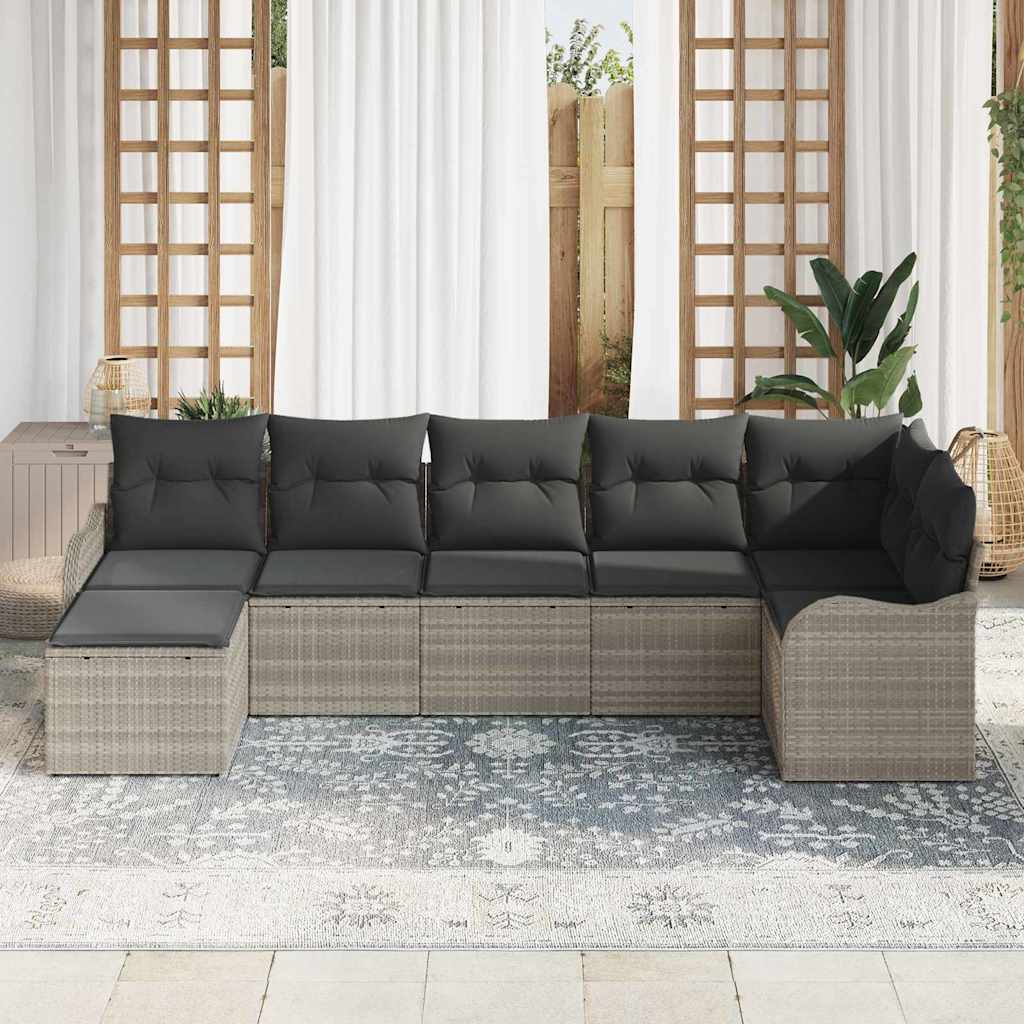 Gartensofa-set 7 pcs Hellgrau Poly-Rattan