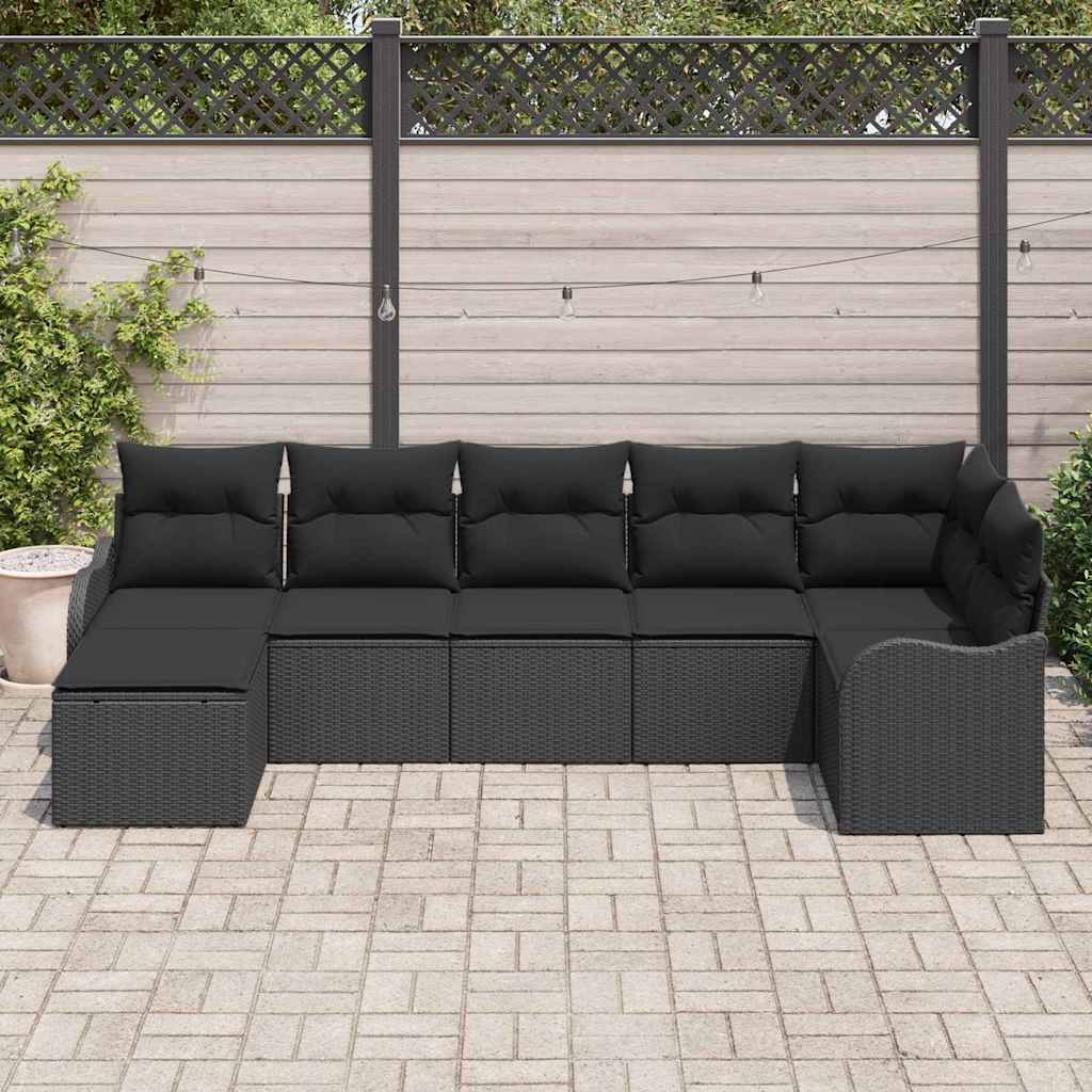 Gartensofa-set 7 pcs Schwarz Poly-Rattan
