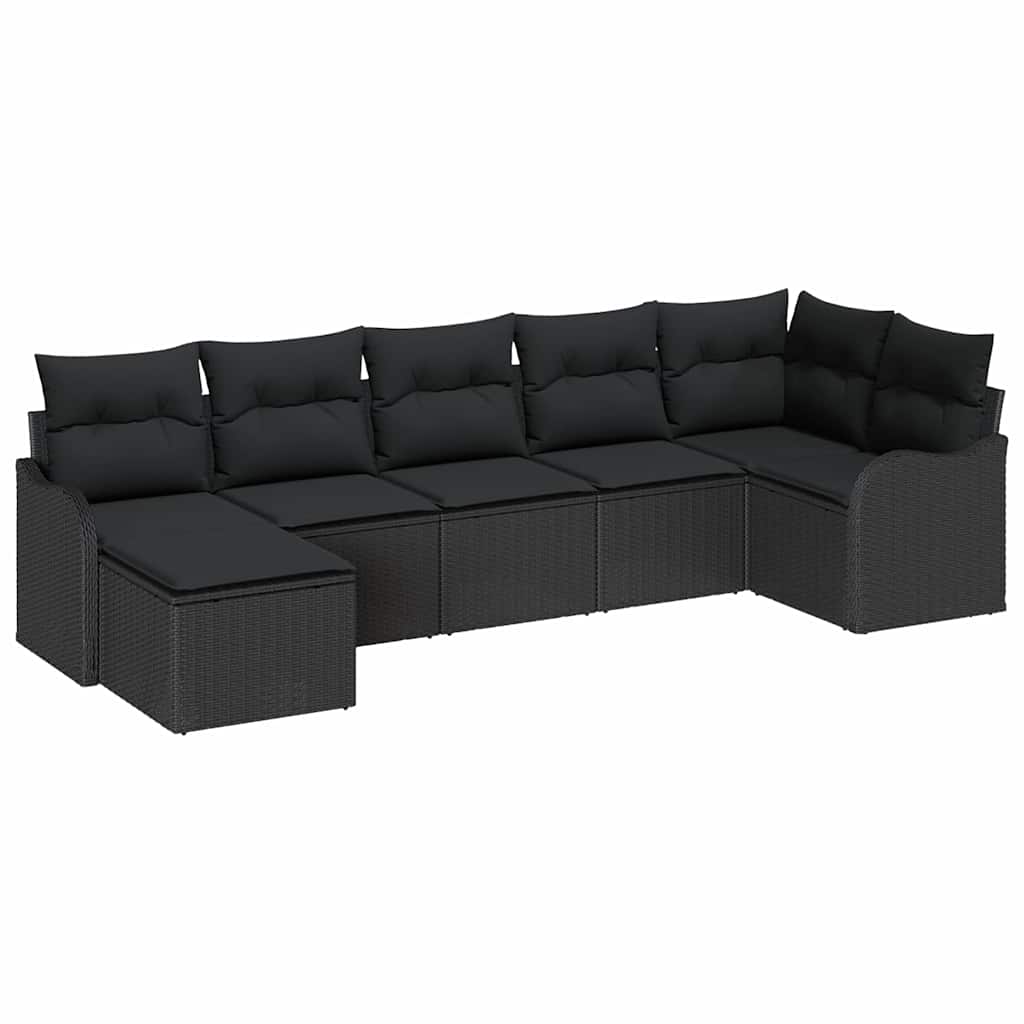 Gartensofa-set 7 pcs Schwarz Poly-Rattan