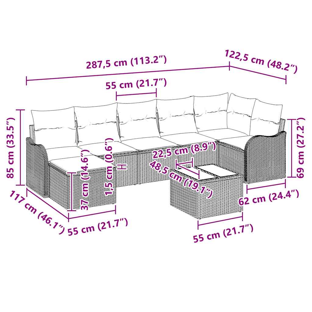 Gartensofa-set Hellgrau Poly-Rattan