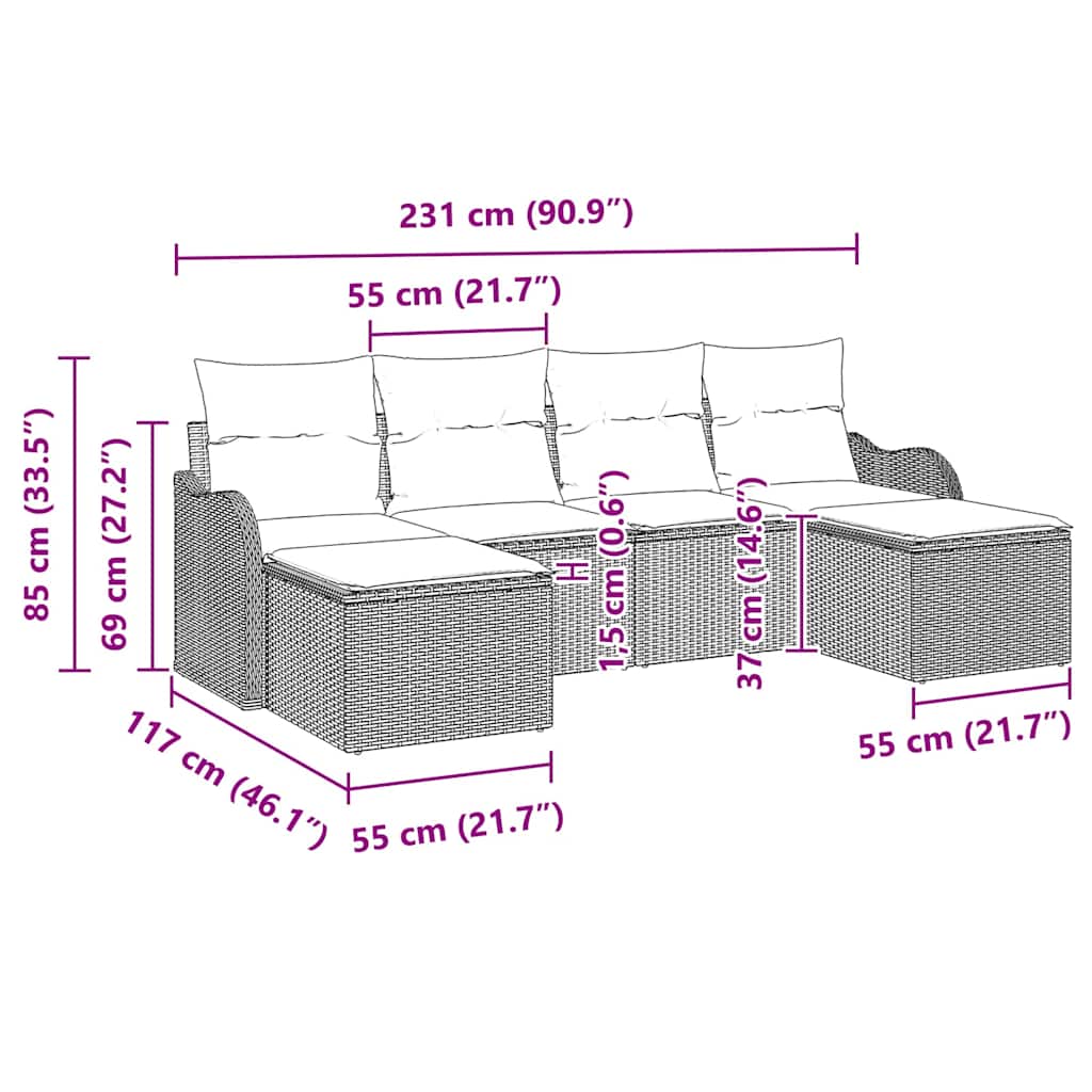 Gartensofa-set Beige Poly-Rattan