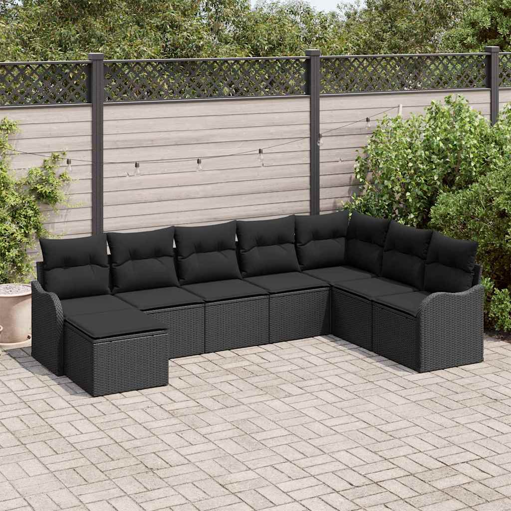 Gartensofa-set 8 pcs Schwarz Poly-Rattan