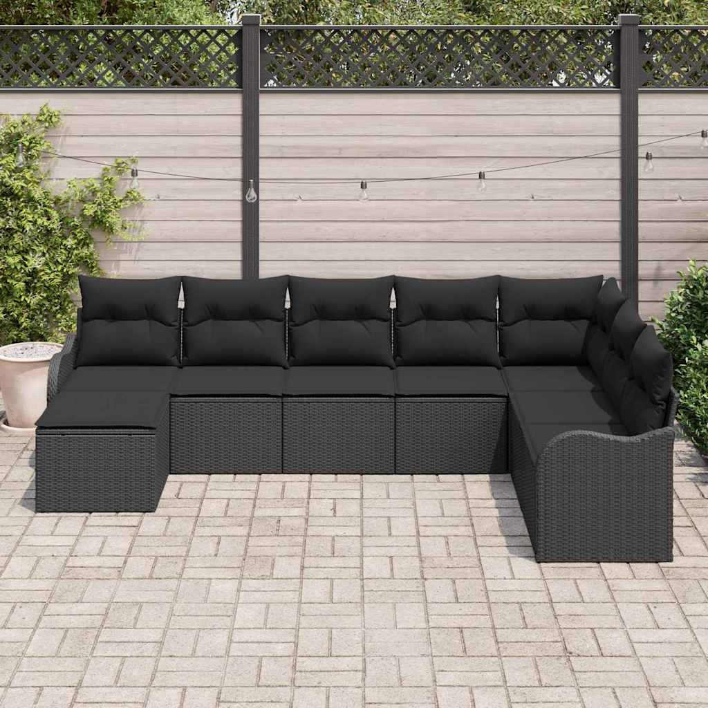 Gartensofa-set 8 pcs Schwarz Poly-Rattan