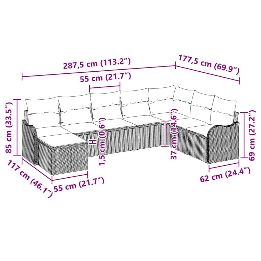Gartensofa-set 9 pcs Braun Poly-Rattan