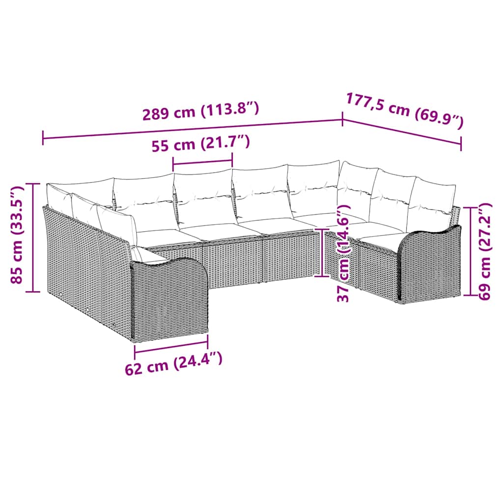 Gartensofa-set Schwarz Poly-Rattan