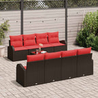 Sofa Set 9 pcs Braun und Rot Polyester