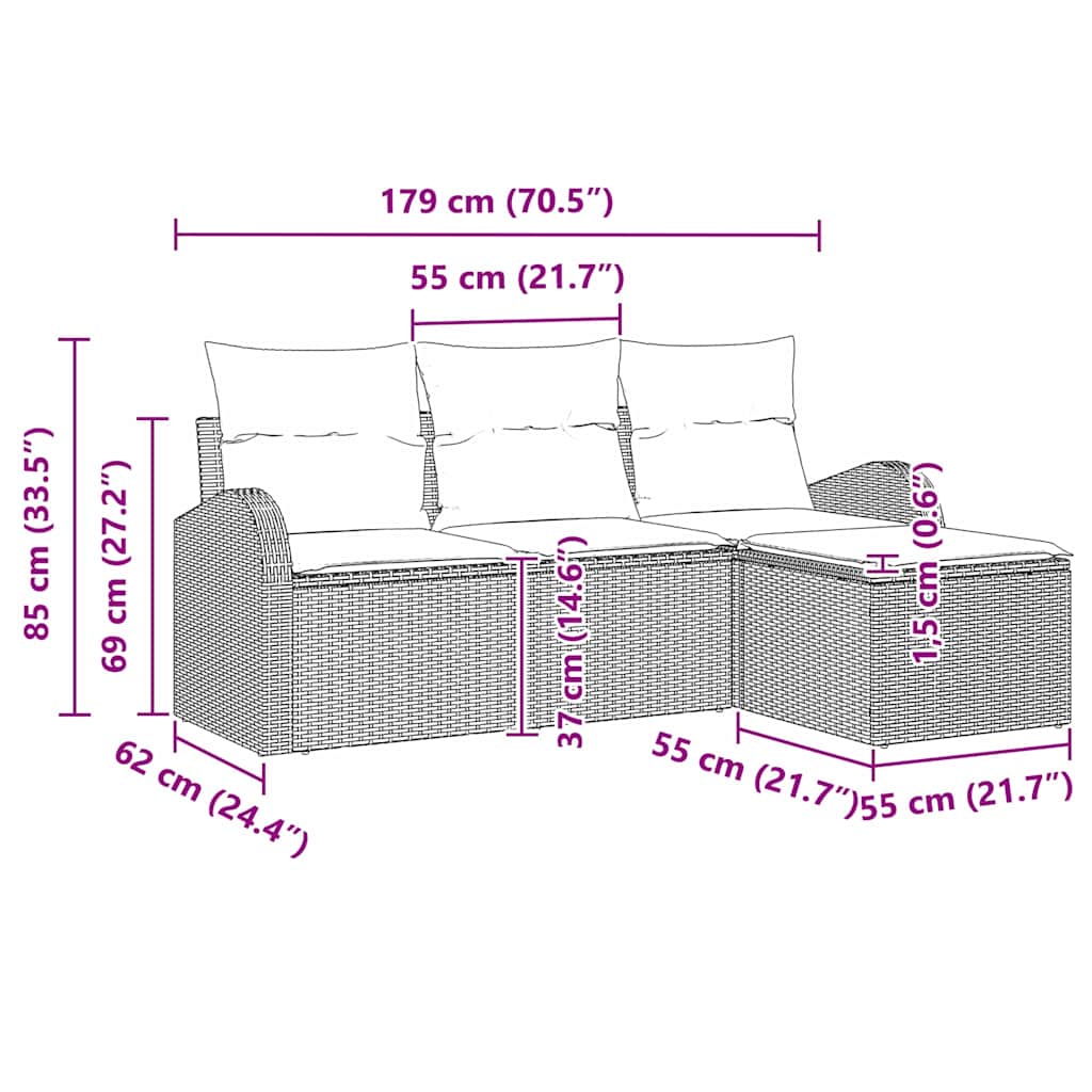 Gartensofa-set Beige Poly-Rattan