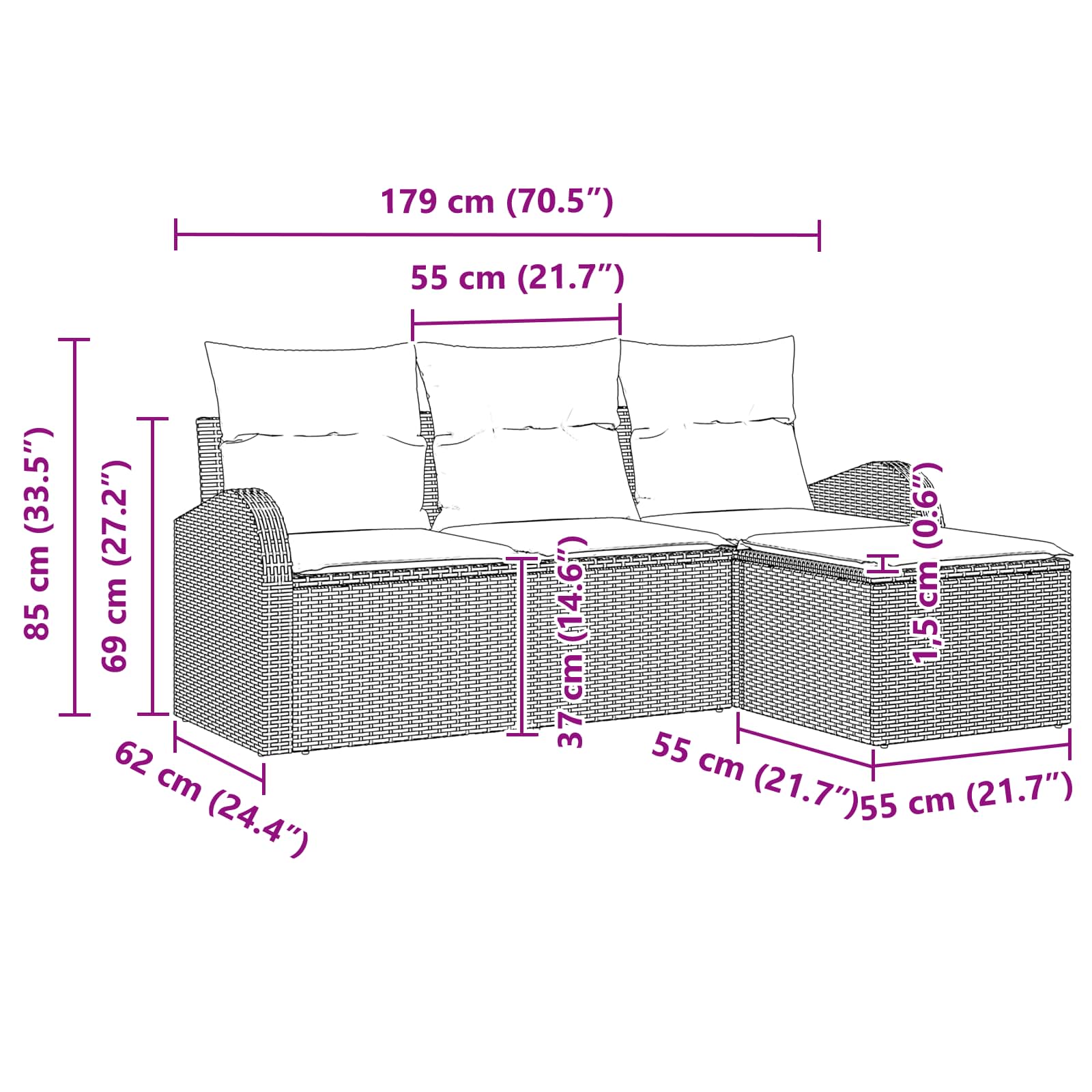 Gartensofa-set Braun Poly-Rattan