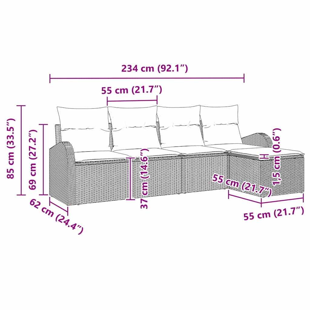 Gartensofa-set 5 pcs Beige Poly-Rattan