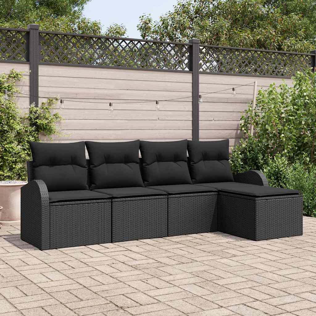Gartensofa-set 5 pcs Schwarz Poly-Rattan