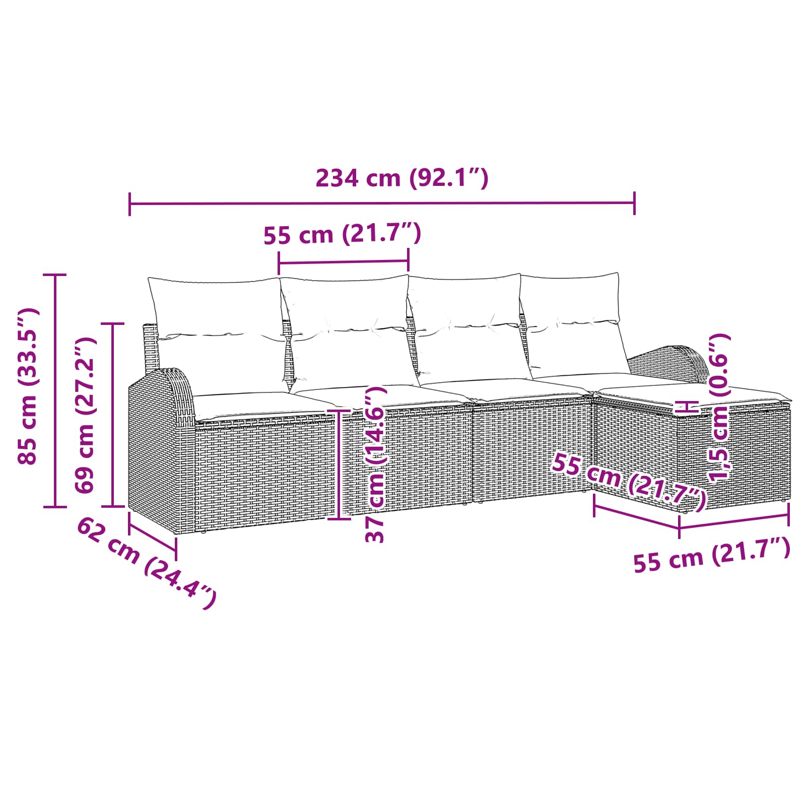 Gartensofa-set 5 pcs Braun Poly-Rattan