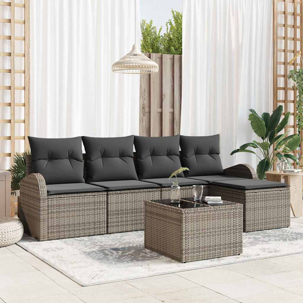 Gartensofa-set 6 pcs Grau Poly-Rattan