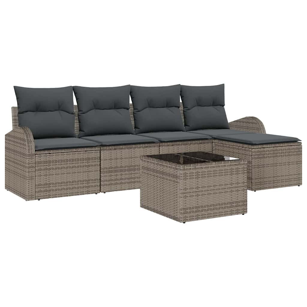 Gartensofa-set 6 pcs Grau Poly-Rattan