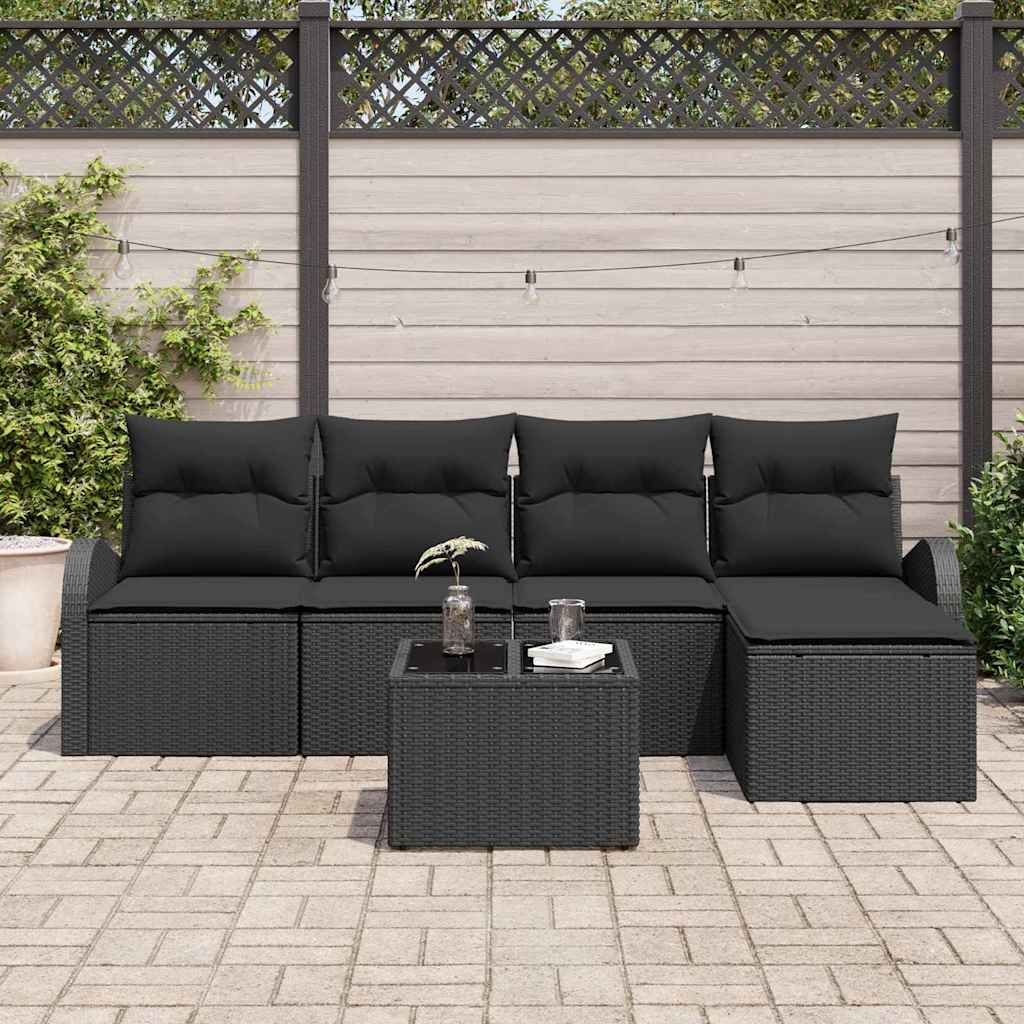 Gartensofa-set 6 pcs Schwarz Poly-Rattan