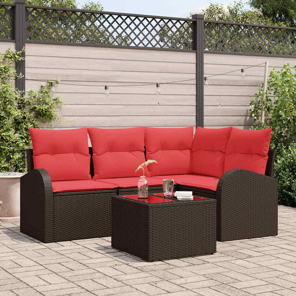 Gartensofa-set 5 pcs Braun Poly-Rattan