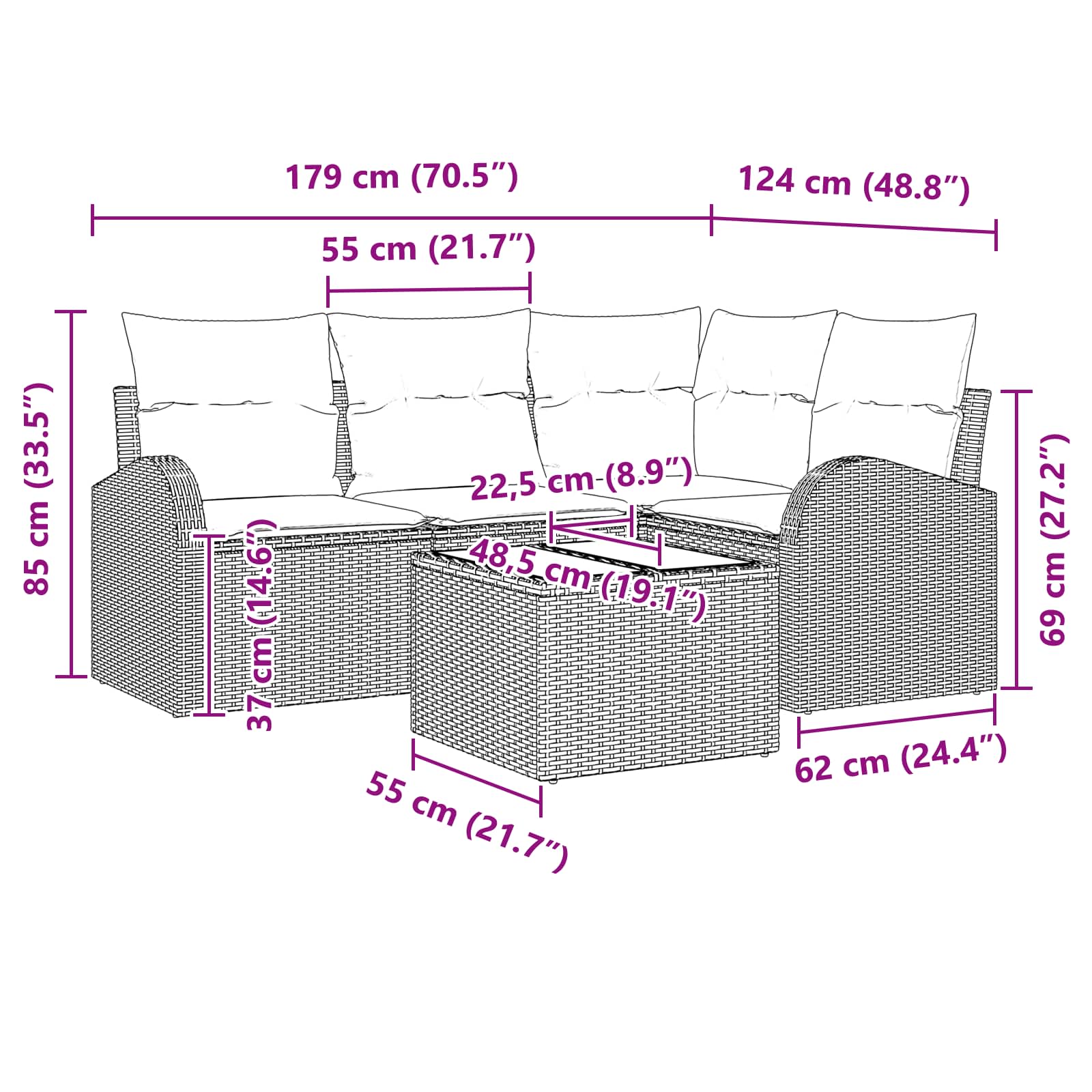Gartensofa-set 5 pcs Braun Poly-Rattan