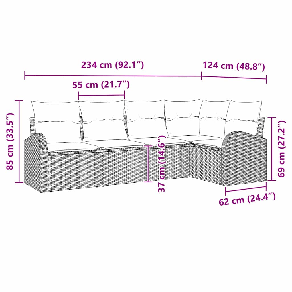 Sofa Set mit Kissen 5 pcs Braun Polyester