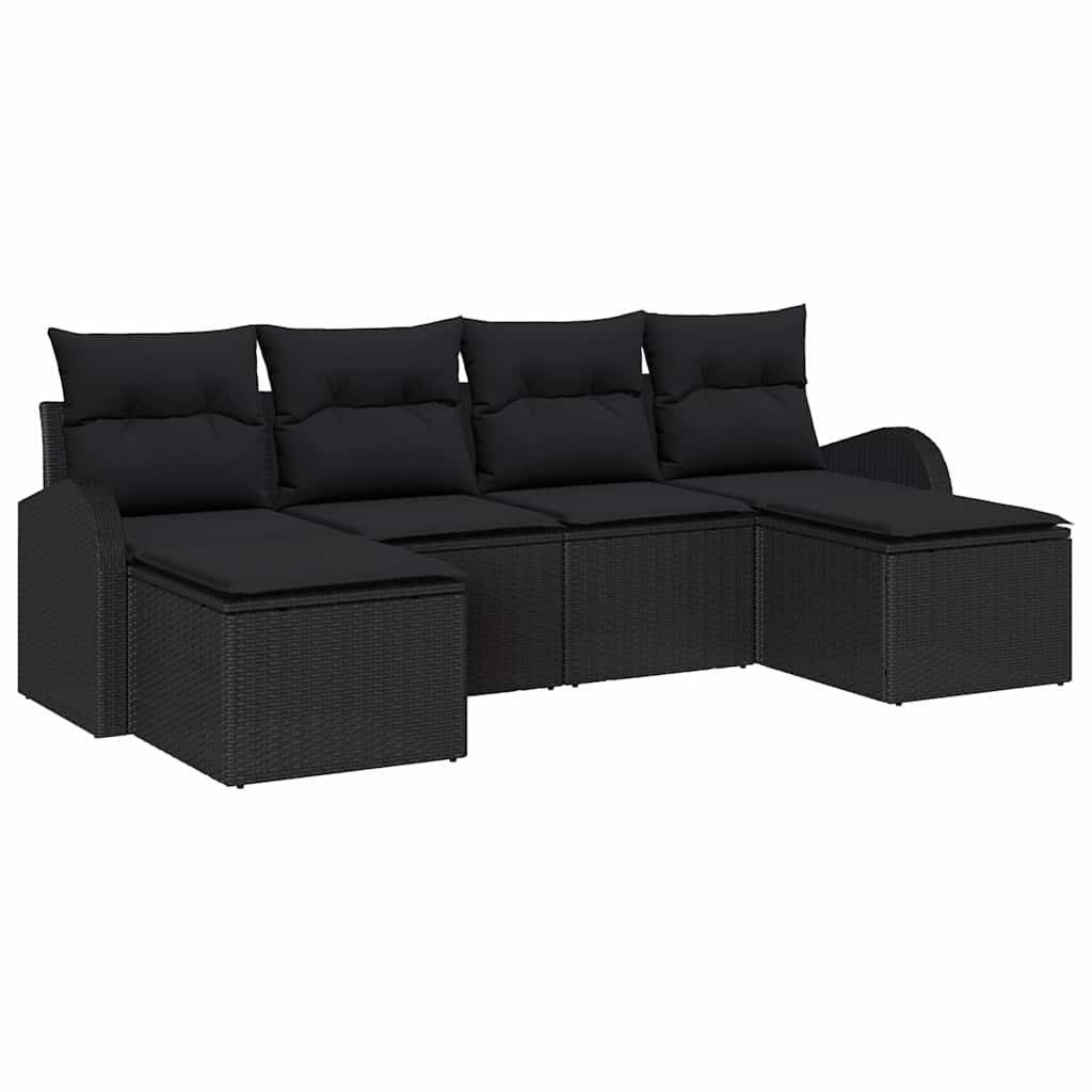 Gartensofa-set mit Kissen 6 pcs Schwarz Poly Rattan