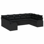 Sofa Set mit Kissen Schwarz Poly Rattan