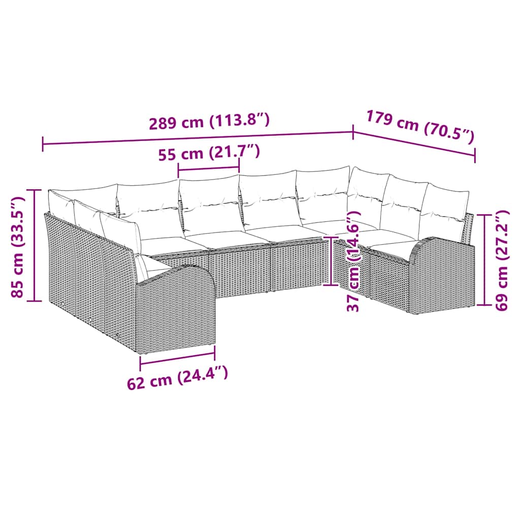 Sofa Set mit Kissen Schwarz Poly Rattan