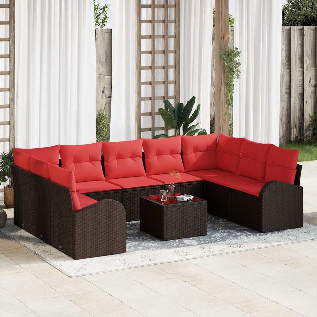 Sofa Set mit Kissen 10 pcs Braun Poly Rattan