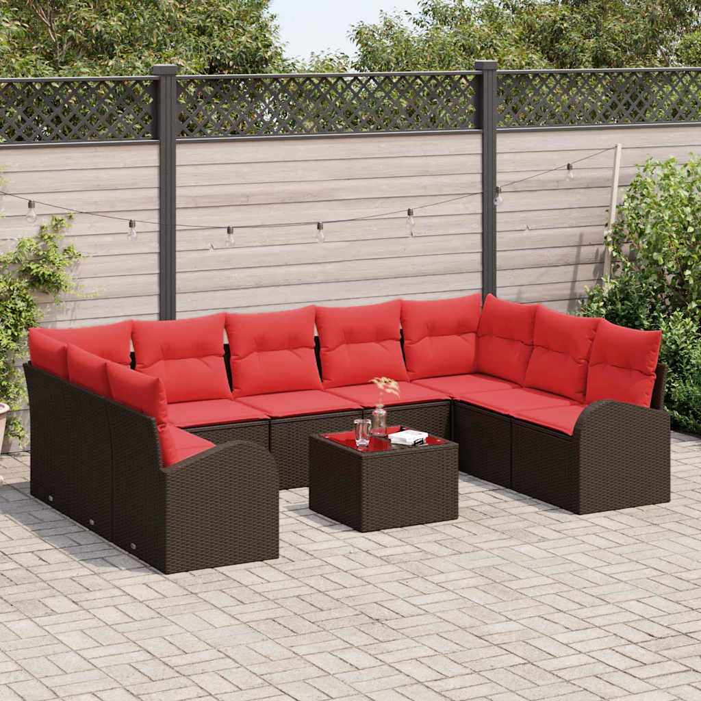 Sofa Set mit Kissen 10 pcs Braun Poly Rattan