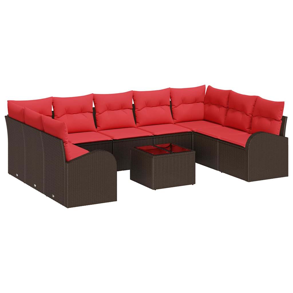 Sofa Set mit Kissen 10 pcs Braun Poly Rattan