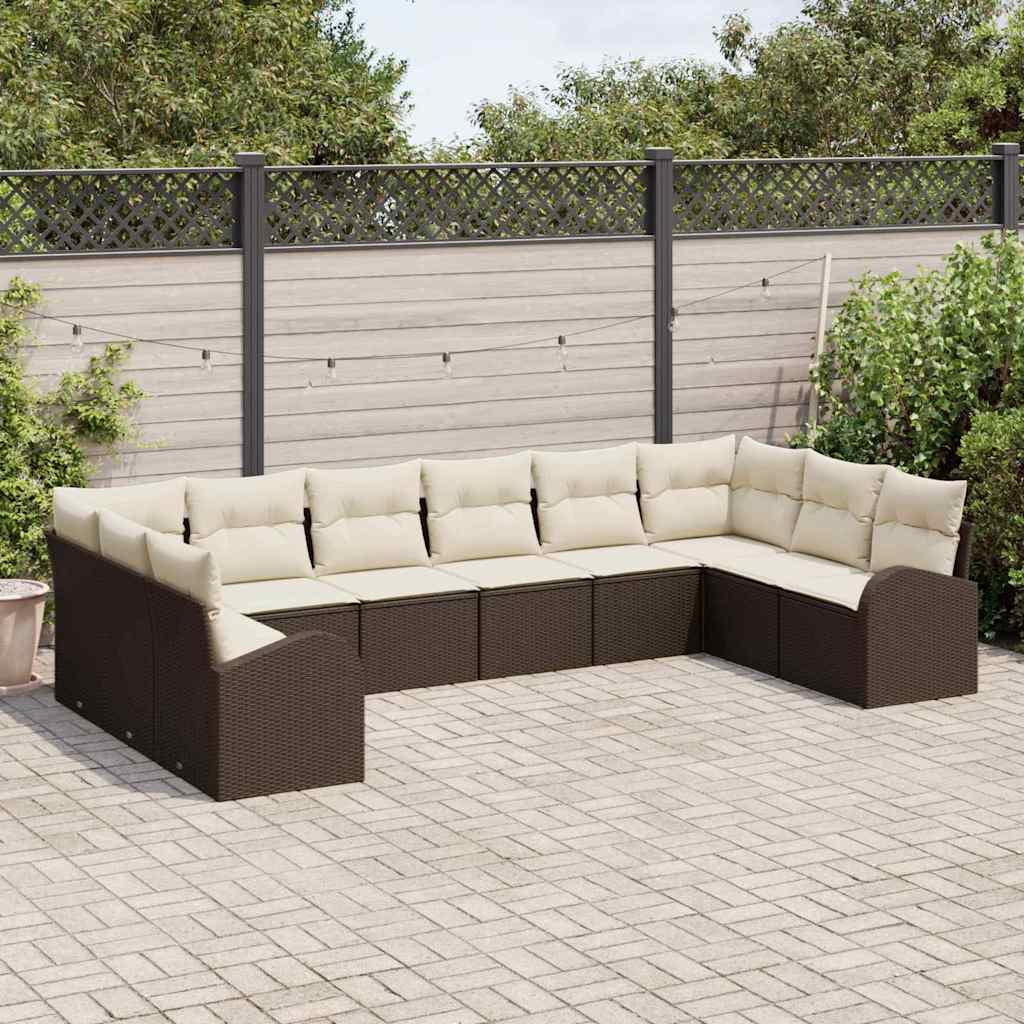 Sofa Set mit Kissen 10 pcs Braun Polyrattan