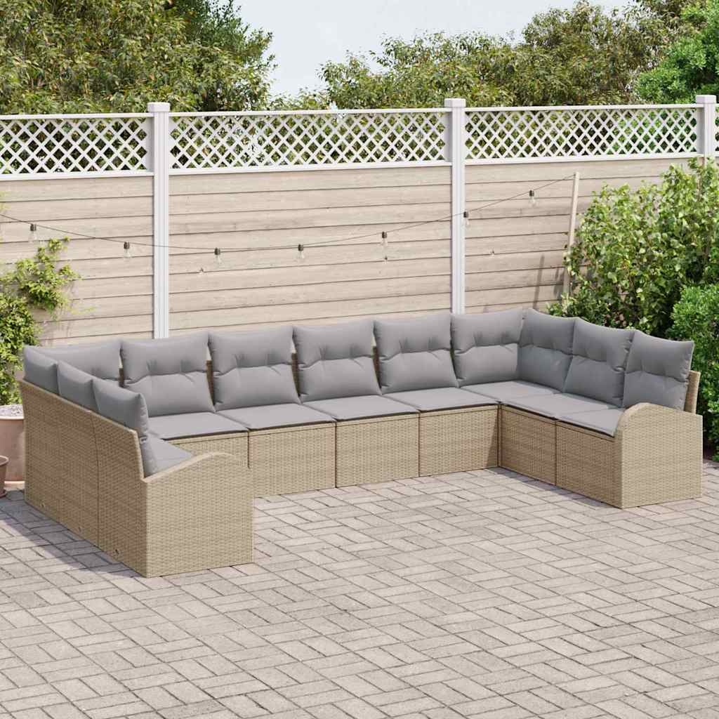 Sofa Set mit Kissen 10 pcs Beige Polyrattan
