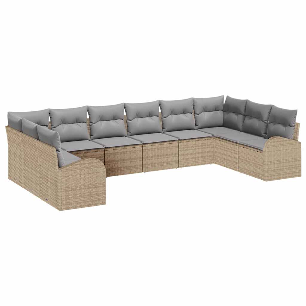Sofa Set mit Kissen 10 pcs Beige Polyrattan