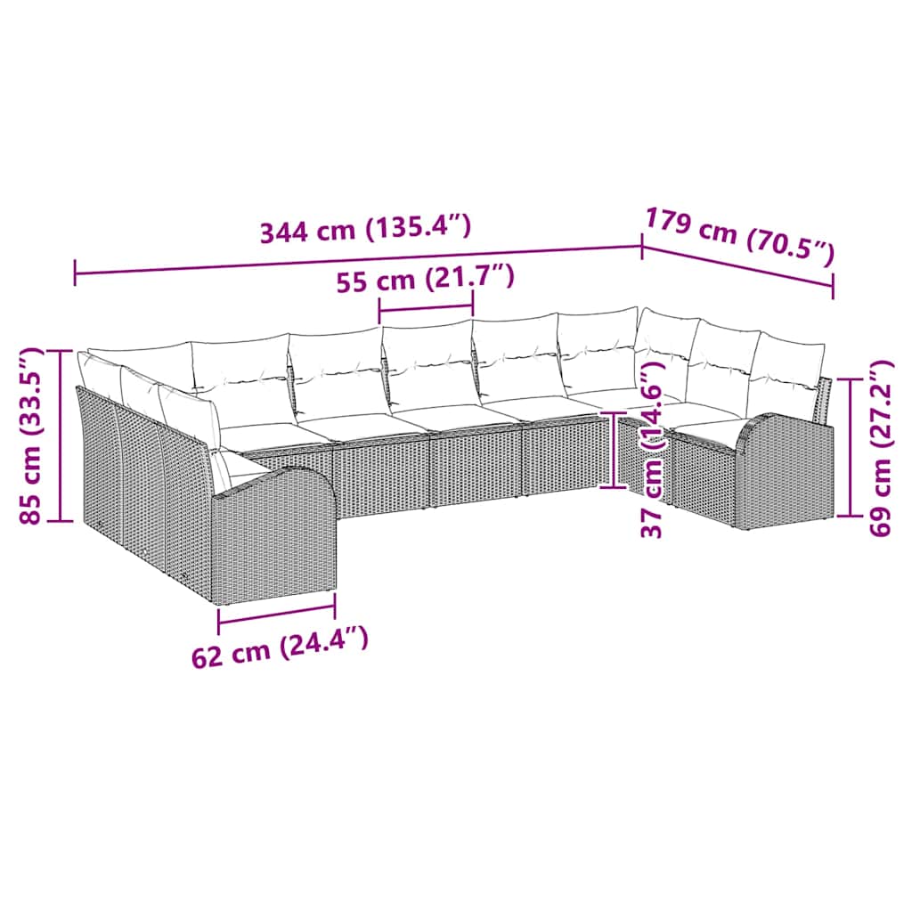 Sofa Set mit Kissen 10 pcs Hellgrau Polyrattan