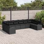 Sofa Set mit Kissen 10 pcs Schwarz Polyrattan