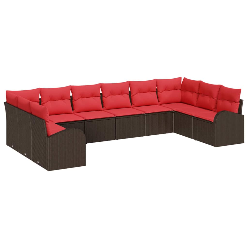 Sofa Set mit Kissen 10 pcs Braun Poly Rattan