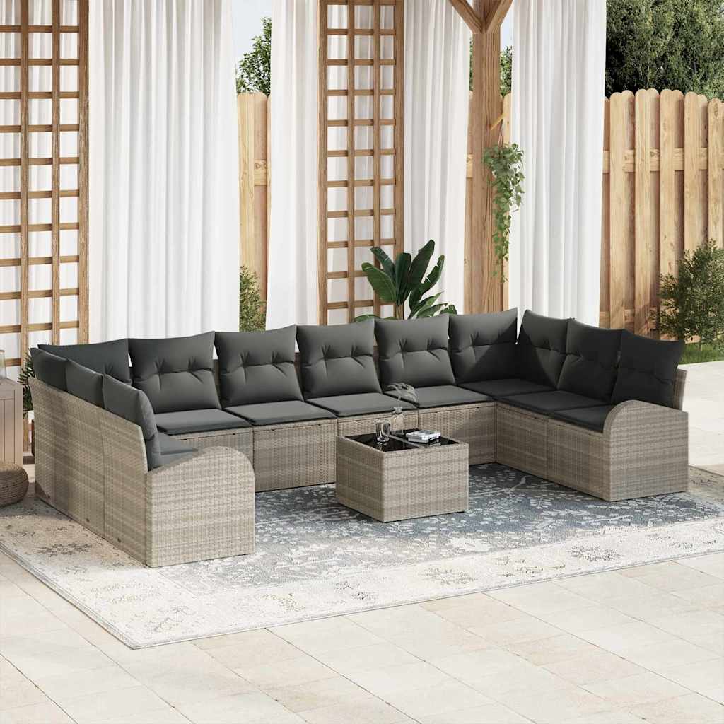 Sofa Set mit Kissen 11 pcs Hellgrau Polyrattan