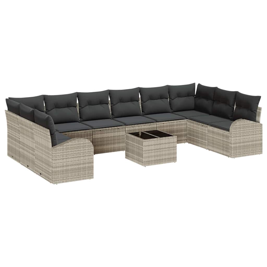 Sofa Set mit Kissen 11 pcs Hellgrau Polyrattan