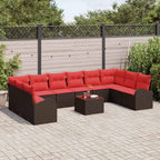 Sofa Set mit Kissen 11 pcs Braun Poly Rattan