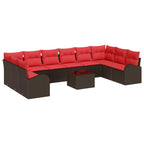 Sofa Set mit Kissen 11 pcs Braun Poly Rattan