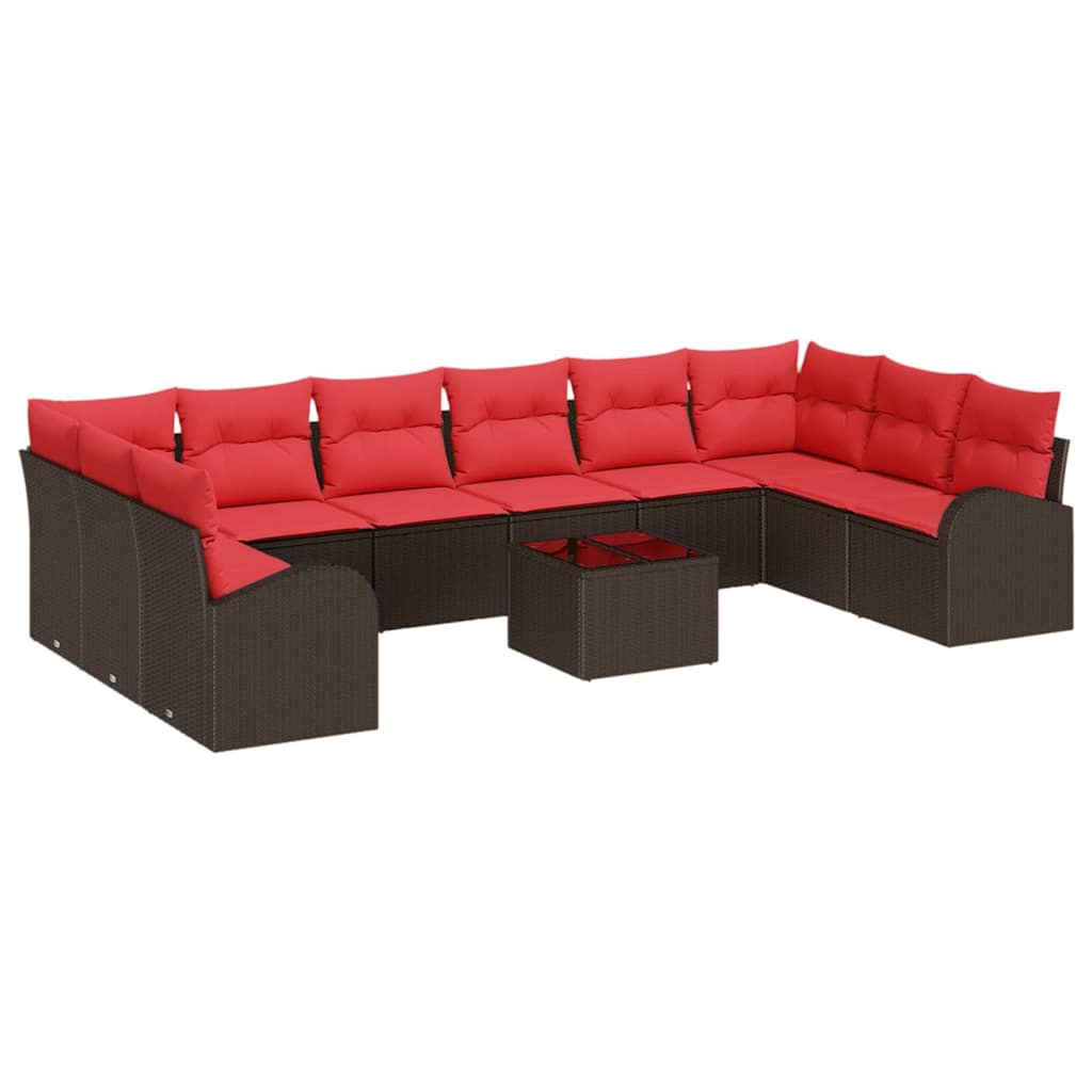 Sofa Set mit Kissen 11 pcs Braun Poly Rattan
