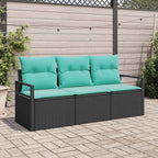 Sofa Set mit Kissen 3 pcs Schwarz Poly Rattan