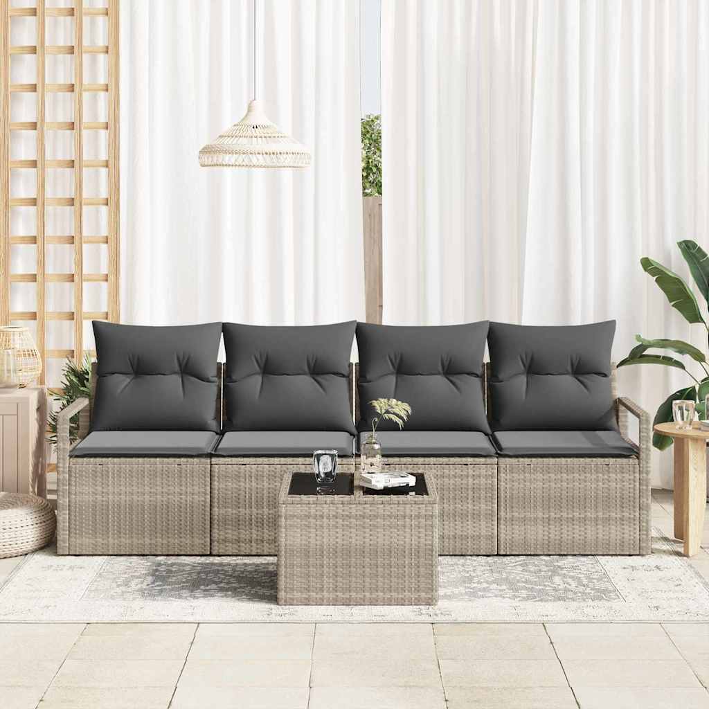Sofa Set 5 pcs Hellgrau und Dunkelgrau Poly-Rattan